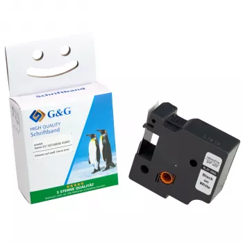 G&G tarratulostusnauha 12 mm x 7 m valkoinen mustalla, yhteensopiva DYMO 45013 kanssa