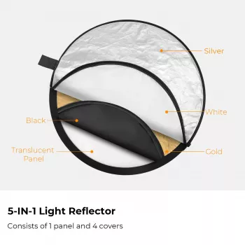 K&F Concept 5-in-1 pyöreä heijastin 110 cm diffuusorilla ja kantolaukulla - KF18.0003