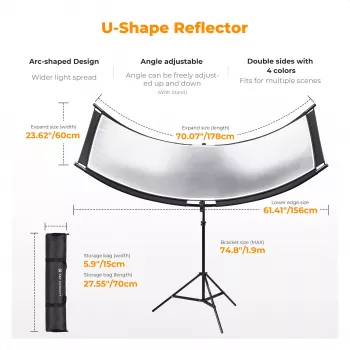 K&F Concept U-muotoinen 4-in-1 kaareva heijastin 180x60 cm valotelineellä ja kantolaukulla
