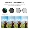 K&F Concept 67 mm 3-in-1-hybridisuodatin Fader ND2-32 + CPL + Black Diffusion 1/4