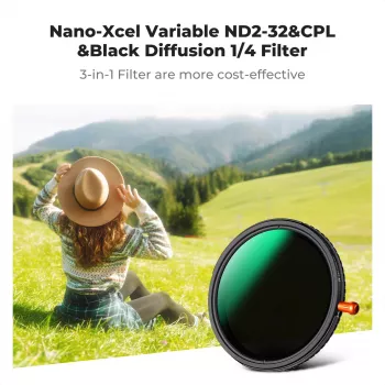 K&F Concept Nano-X MRC -hybridisuodatin 3-in-1 77 mm Fader ND2-32 + CPL + Black Diffusion 1/4
