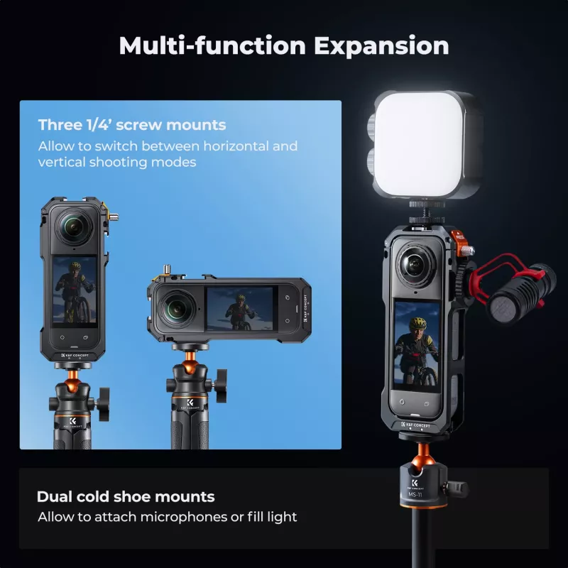 KF Protective Frame Mount Cage 2x 1/4 tuuman 20 kierrereijällä ja GoPro-pidikkeellä Insta360 X5:lle / Kf31.182