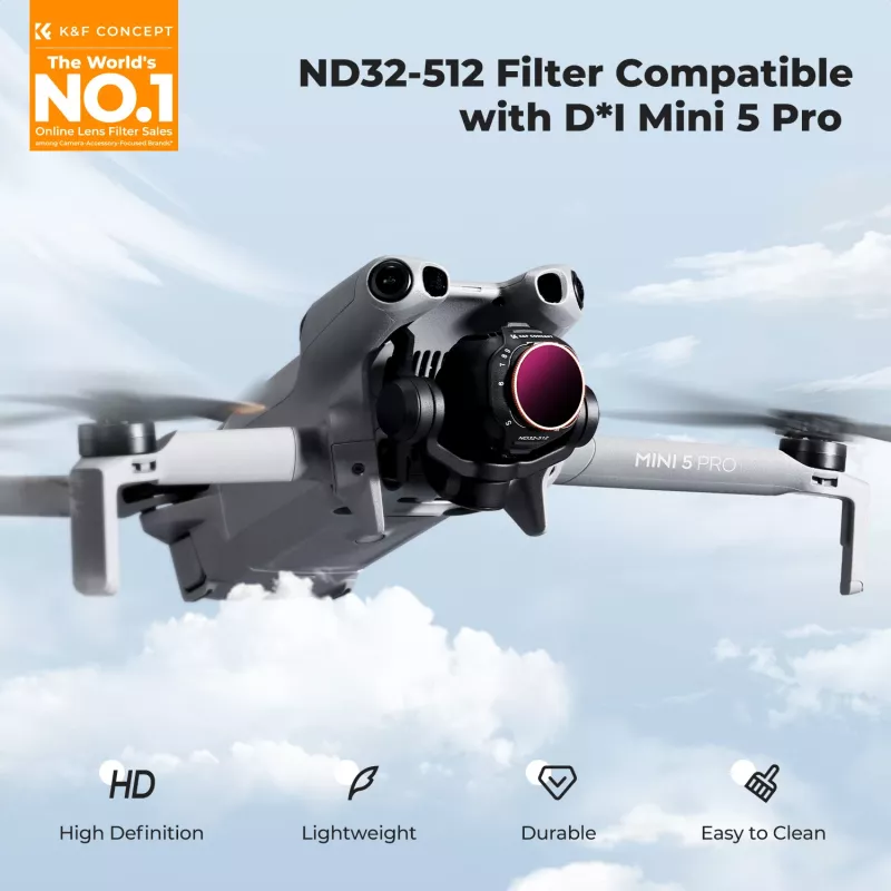 K&F Variable ND -suodatin ND32-ND512 DJI Mini 5 Pro -droonille, AGC-lasi, KF02.0004