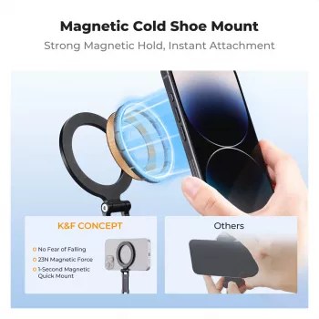 KF Magnetic MagSafe -puhelinpidike 1/4 tuuman kierteellä ja Cold Shoe -kengällä - musta (KF31.196)