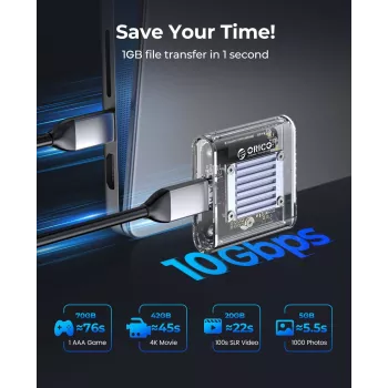 Orico TC20-M2-10G M.2 NVMe USB-C 3.2 SSD-kotelo - läpinäkyvä