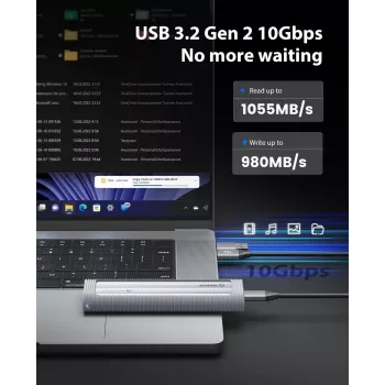 ORICO AXM2-G2 M.2 NVMe USB-C 10Gbps -kotelo - harmaa