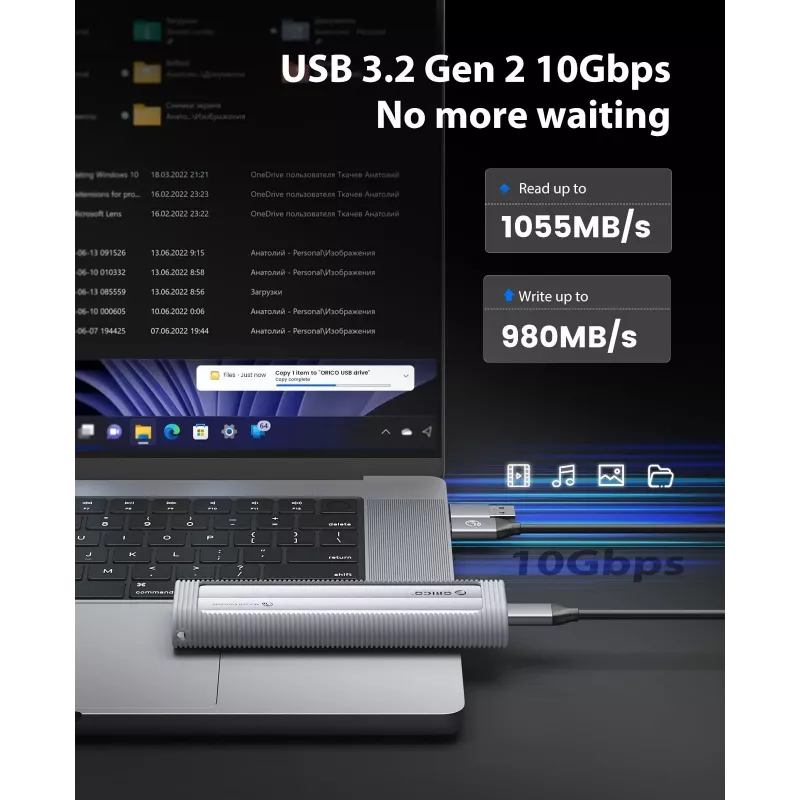 ORICO AXM2-G2 M.2 NVMe USB-C 10Gbps -kotelo - harmaa