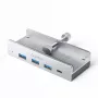 ORICO MH4PC USB-C-keskitin puristuskiinnitteinen, 3x USB-A 3.0 + 1x USB-C 3.0, hopea