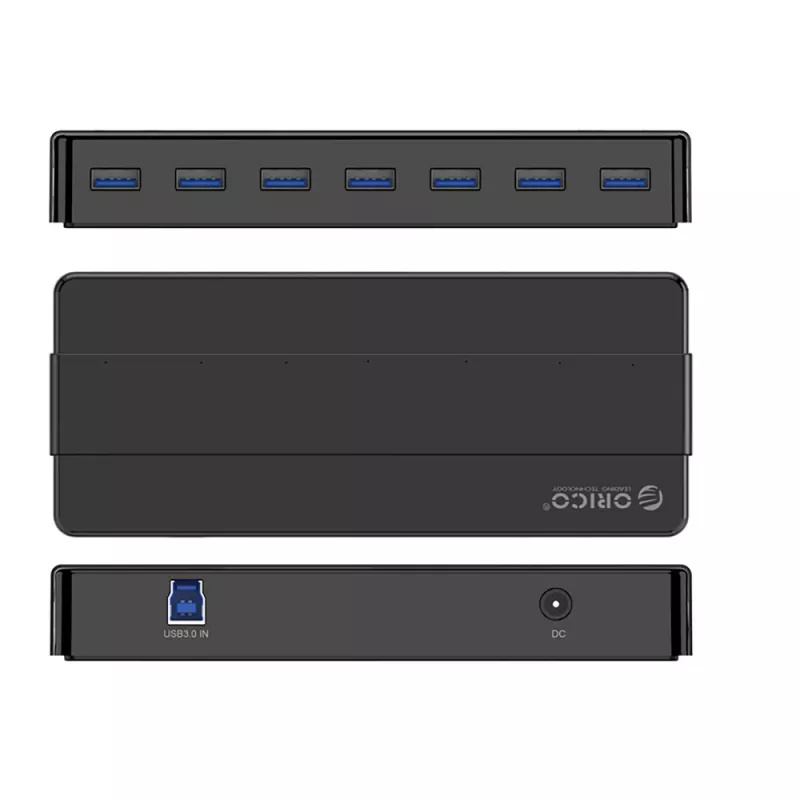 ORICO H7928-U3-V1 7 portin USB 3.0 -keskitin 7x USB-A, musta