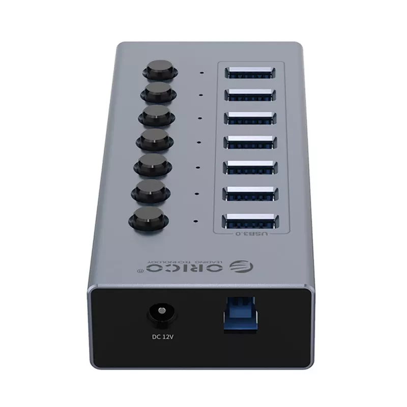 ORICO BT2U3-7AB 7 portin USB 3.0 -keskitin yksittäiskytkimillä - harmaa
