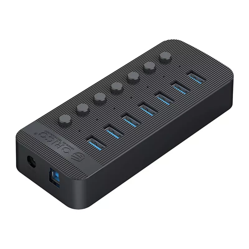 ORICO CT2U3-7AB USB 3.0 -keskitin 7 USB-A-liitännällä ja yksittäiskytkimillä - musta