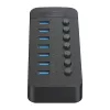 ORICO CT2U3-7AB USB 3.0 -keskitin 7 USB-A-liitännällä ja yksittäiskytkimillä - musta