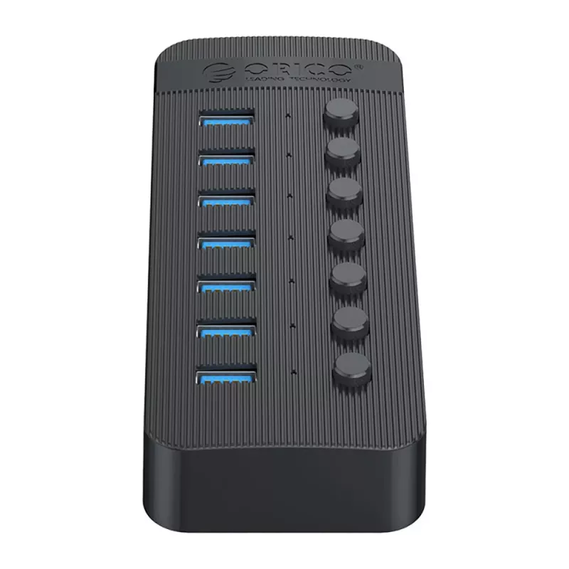 ORICO CT2U3-7AB USB 3.0 -keskitin 7 USB-A-liitännällä ja yksittäiskytkimillä - musta