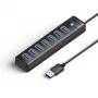 ORICO PW7U-U3 7 portin USB 3.0 -keskitin USB-C-virtalähdöllä, 1 m kaapeli, musta