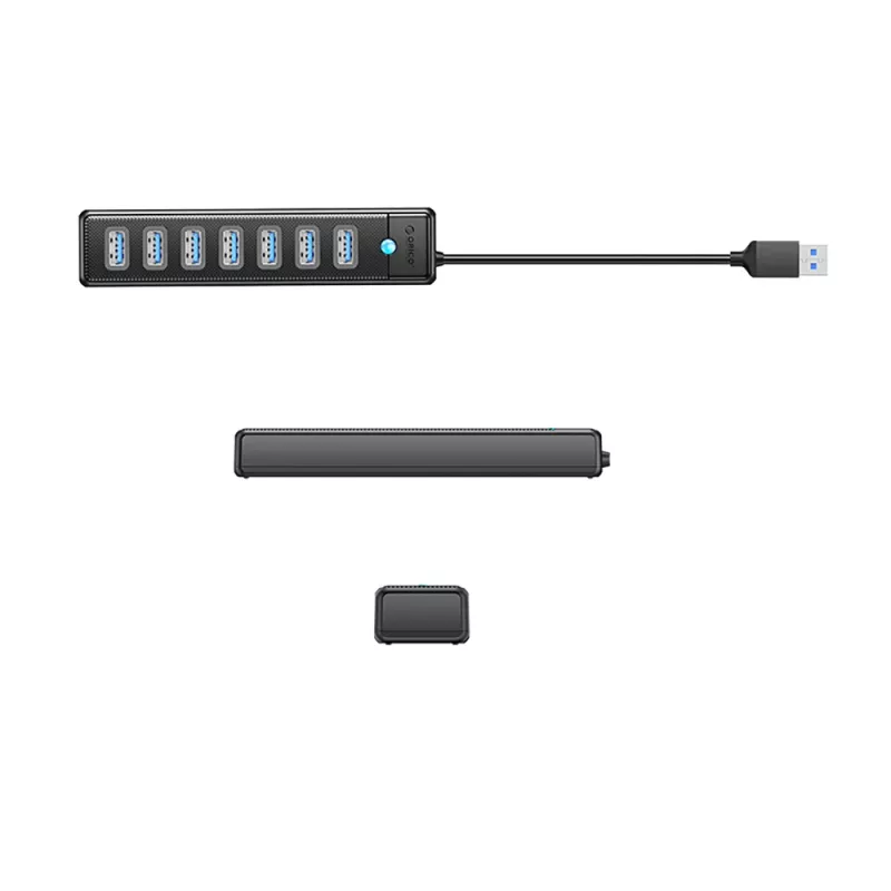 ORICO PW7U-U3 7 portin USB 3.0 -keskitin USB-C-virtalähdöllä, 1 m kaapeli, musta