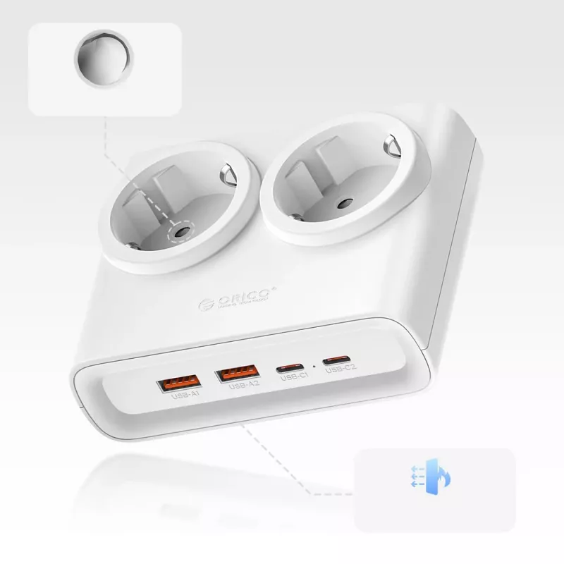 ORICO PDC25 virtalista 25W 6-in-1 2x AC + 2x USB-A + 2x USB-C - valkoinen