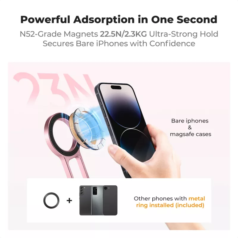 KF 3-in-1 magneettinen puhelinpidike jalusta kahva pöytäteline iPhone MagSafe pinkki