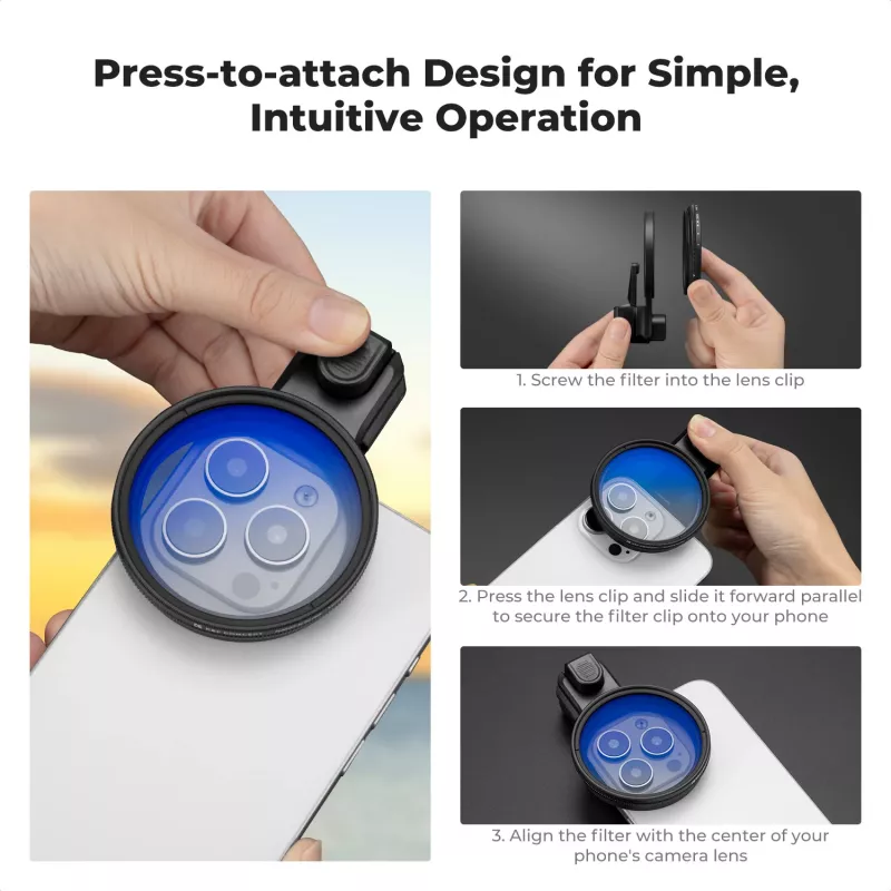 K&F Concept älypuhelinpidike 58mm suodattimille ja objektiiveille - musta