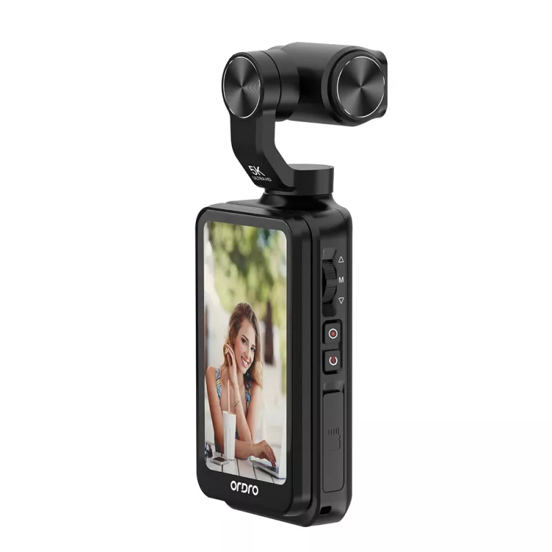 Ordro Pocket M5 5K action-kamera 3-akselisella gimbalilla, 12MP, Wi-Fi, musta