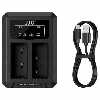 JJC Dual USB-C -laturi 2x Fujifilm NP-W126 / NP-W126S akulle DCH-W126TC