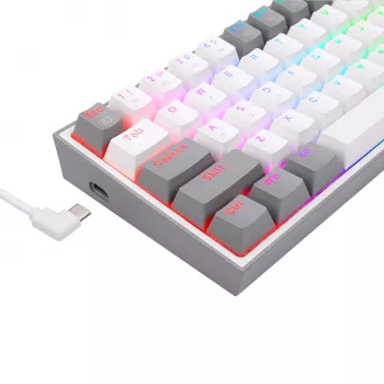 Redragon K617 Fizz RGB valkoinen/harmaa 60% mekaaninen pelinäppäimistö Hot-Swappable Red -kytkimillä