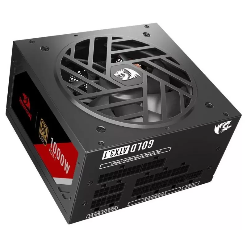 Redragon Master GC-MS03 1000W -virtalähde, 80 PLUS Standard, ATX, ei-modulaarinen, 120 mm tuuletin, musta