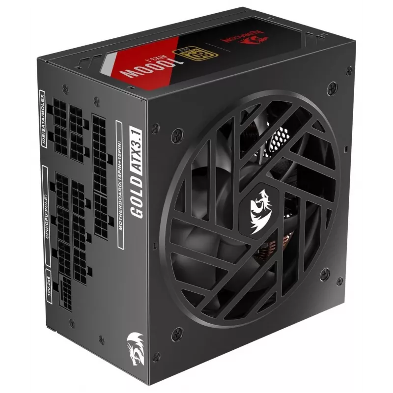 Redragon Master GC-MS03 1000W -virtalähde, 80 PLUS Standard, ATX, ei-modulaarinen, 120 mm tuuletin, musta