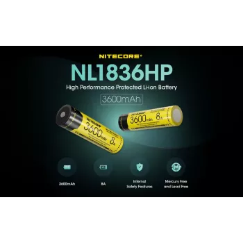 Nitecore NL1836HP 3600mAh 18650 Li-ion Button Top akku