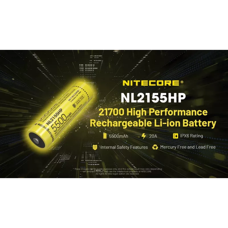 Nitecore NL2155HP 21700 Li-ion akku 5500mAh 3.6V Button Top suojattu