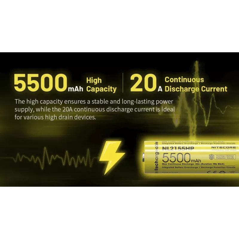 Nitecore NL2155HP 21700 Li-ion akku 5500mAh 3.6V Button Top suojattu