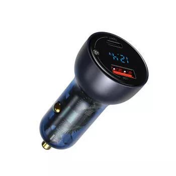 Baseus Particular digitaalinäytöllinen autolaturi, USB-C + USB-A, QC3.0+PD, 65W, harmaa