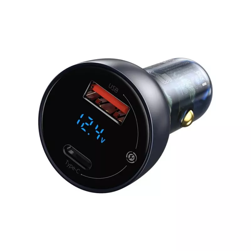 Baseus Particular digitaalinäytöllinen autolaturi, USB-C + USB-A, QC3.0+PD, 65W, harmaa