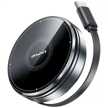 AWEI W27 3-in-1 langaton latausasema 15W pikalataus USB-C-kaapelilla musta