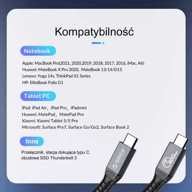 ORICO Thunderbolt 4 kaapeli USB-C 40 Gbit/s 8K60Hz PD 100W 2m musta
