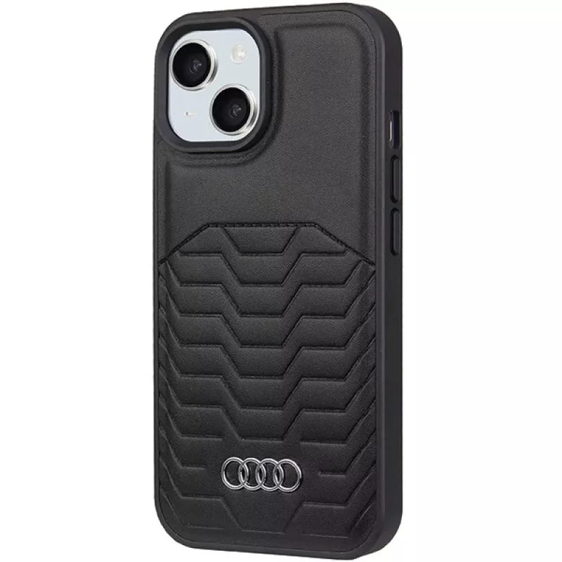 Audi keinonahka MagSafe kova kotelo iPhone 15 / 14 / 13 6,1 tuuman musta