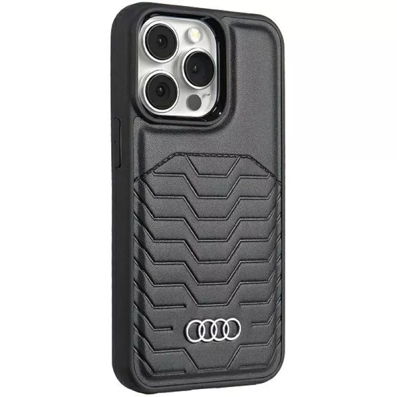 Audi keinonahka MagSafe iPhone 15 Pro 6.1 kova kotelo musta