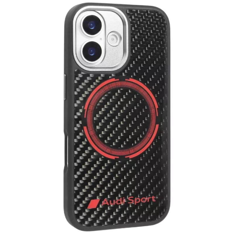 Audi RSQ Carbon Fiber Sport Red Circle MagSafe -kotelo iPhone 17 musta