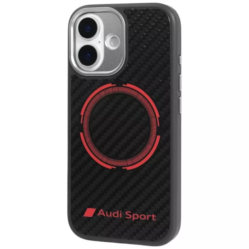 Audi RSQ Carbon Fiber Sport Red Circle MagSafe -kotelo iPhone 17 musta