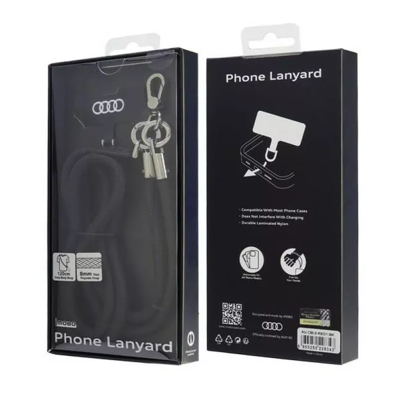 Audi yleisnauha puhelimelle 120cm 6mm Crossbody musta AU-CBL8-R8/D1-BK