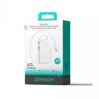 Joyroom JR-PR2 varavirtalähde 35W 10000mAh ulosvedettävällä USB-C-kaapelilla ja sisäänrakennetulla Lightning-kaapelilla - valkoinen