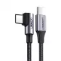 Ugreen kulmikas USB-C - USB-C -kaapeli Power Delivery 60W 20V 3A 2 m musta-harmaa (US255 50125)