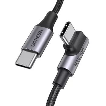 UGREEN USB-C - USB-C kulmakaapeli US334 5A PD 100W 2 m musta