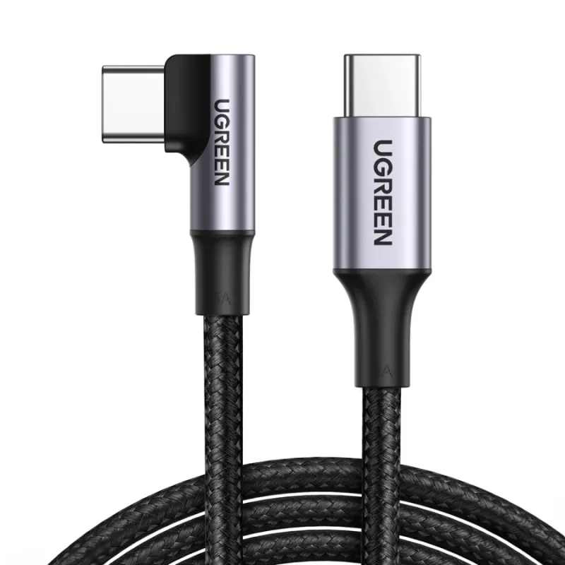 UGREEN USB-C - USB-C kulmakaapeli US334 5A PD 100W 2 m musta