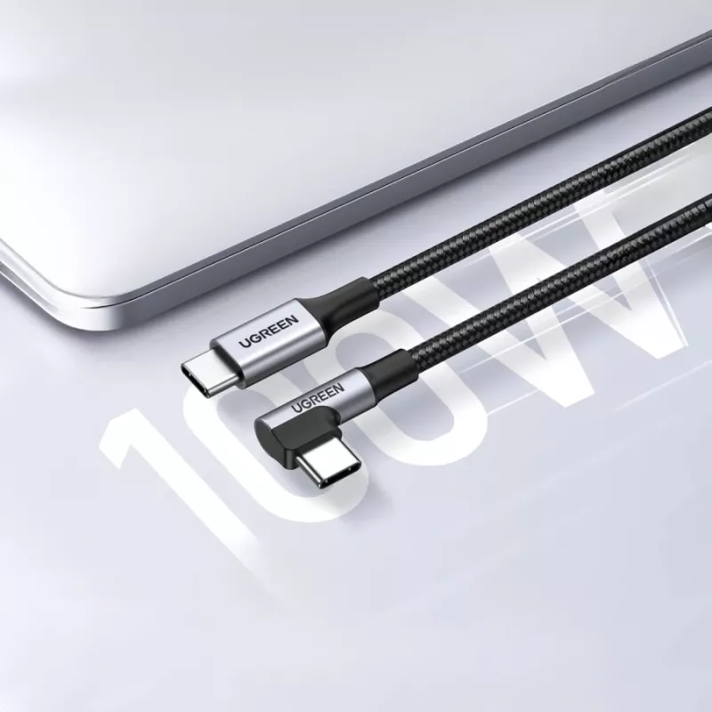 UGREEN USB-C - USB-C kulmakaapeli US334 5A PD 100W 2 m musta