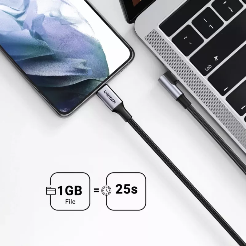 UGREEN USB-C - USB-C kulmakaapeli US334 5A PD 100W 2 m musta