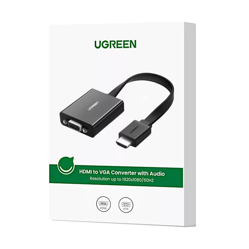 UGREEN HDMI - VGA -sovitin MM103, 25 cm, musta