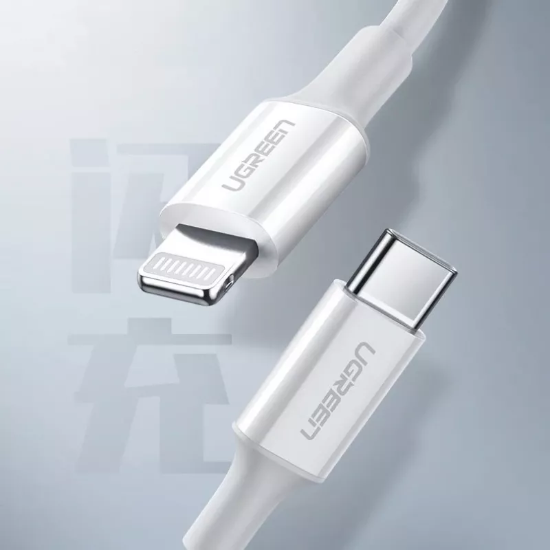 UGREEN US171 USB-C - Lightning 3A -kaapeli 0,25 m valkoinen