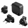 ENERGEA Travelite GAN66 66W GaN USB-C -laturi 2C1A musta US+EU