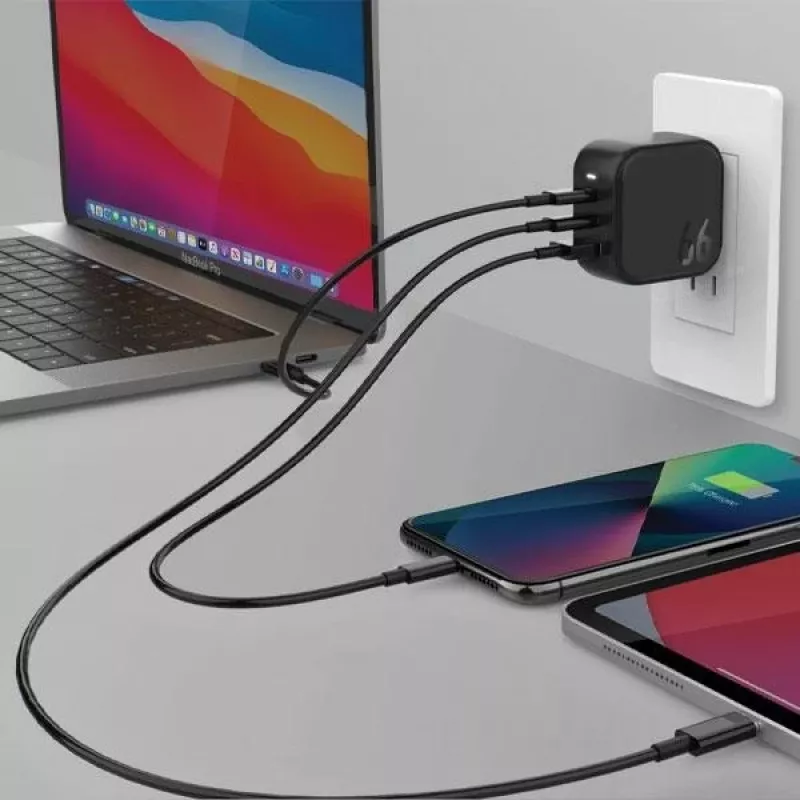 ENERGEA Travelite GAN66 66W GaN USB-C -laturi 2C1A musta US+EU