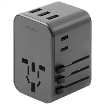 ENERGEA Travelworld 35.5W 3A2C USB-laturi US/EU/UK/AU-pistokkeilla, gunmetal